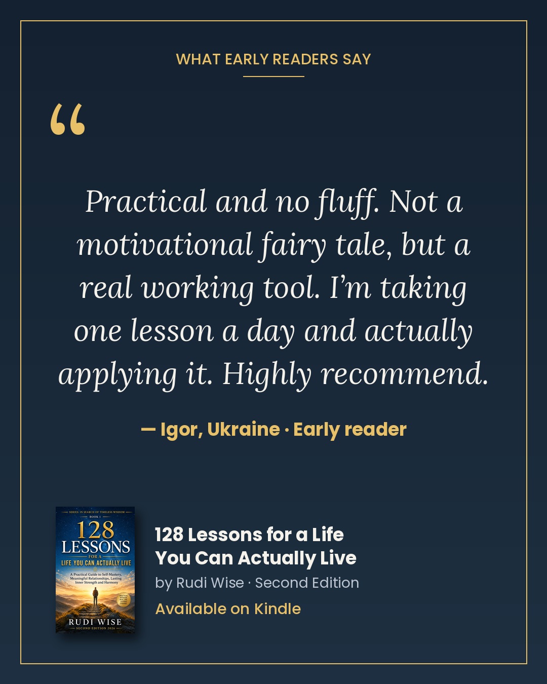 Igor (Ukraine) – Early reader. Practical and no fluff. Not a motivational fairy tale, but a real working tool. I’m taking one lesson a day and actually applying it. Highly recommend.