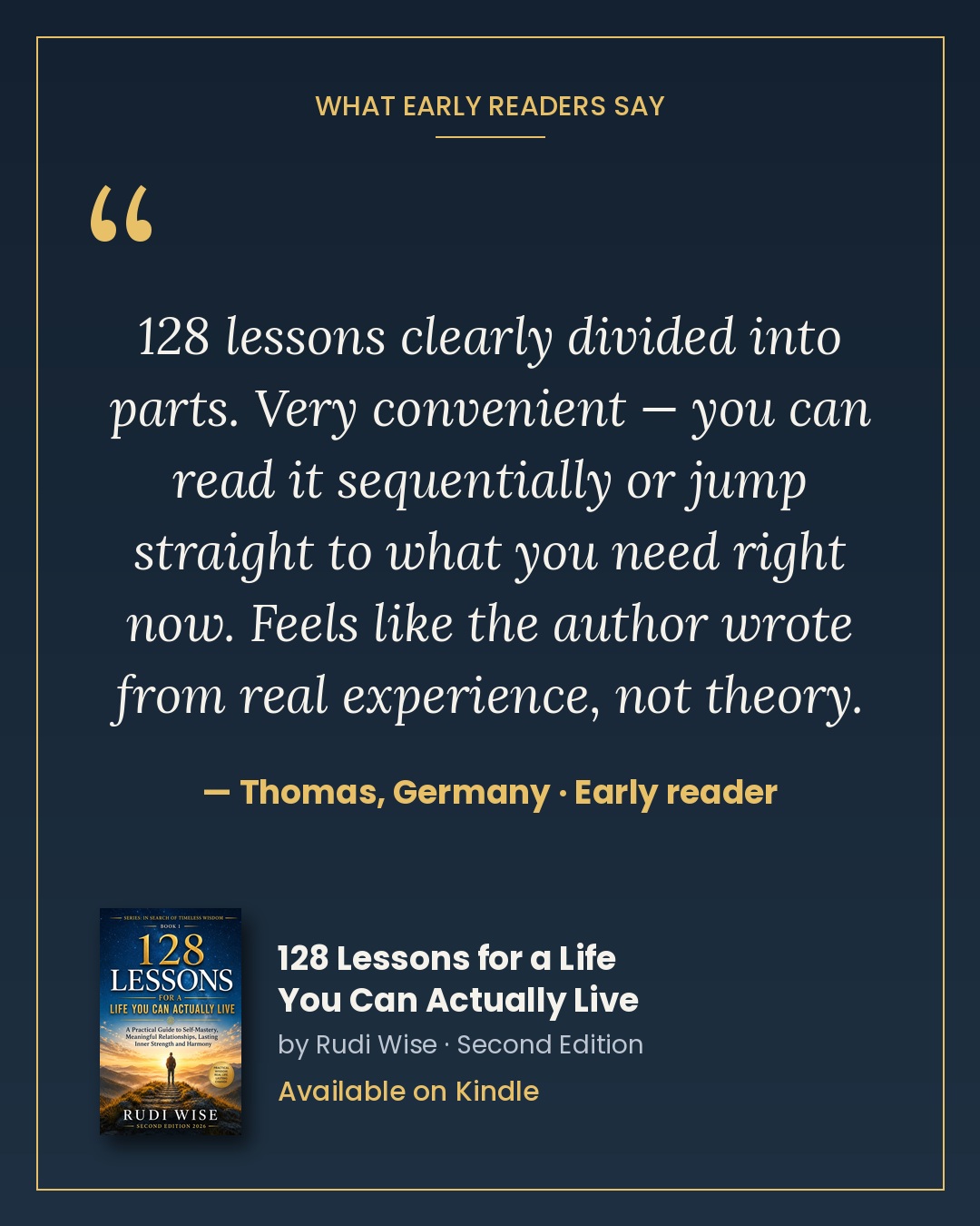 Thomas (Germany) – Early reader. 128 lessons clearly divided into parts. Very convenient — you can read it sequentially or jump straight to what you need right now. Feels like the author wrote from real experience, not theory.