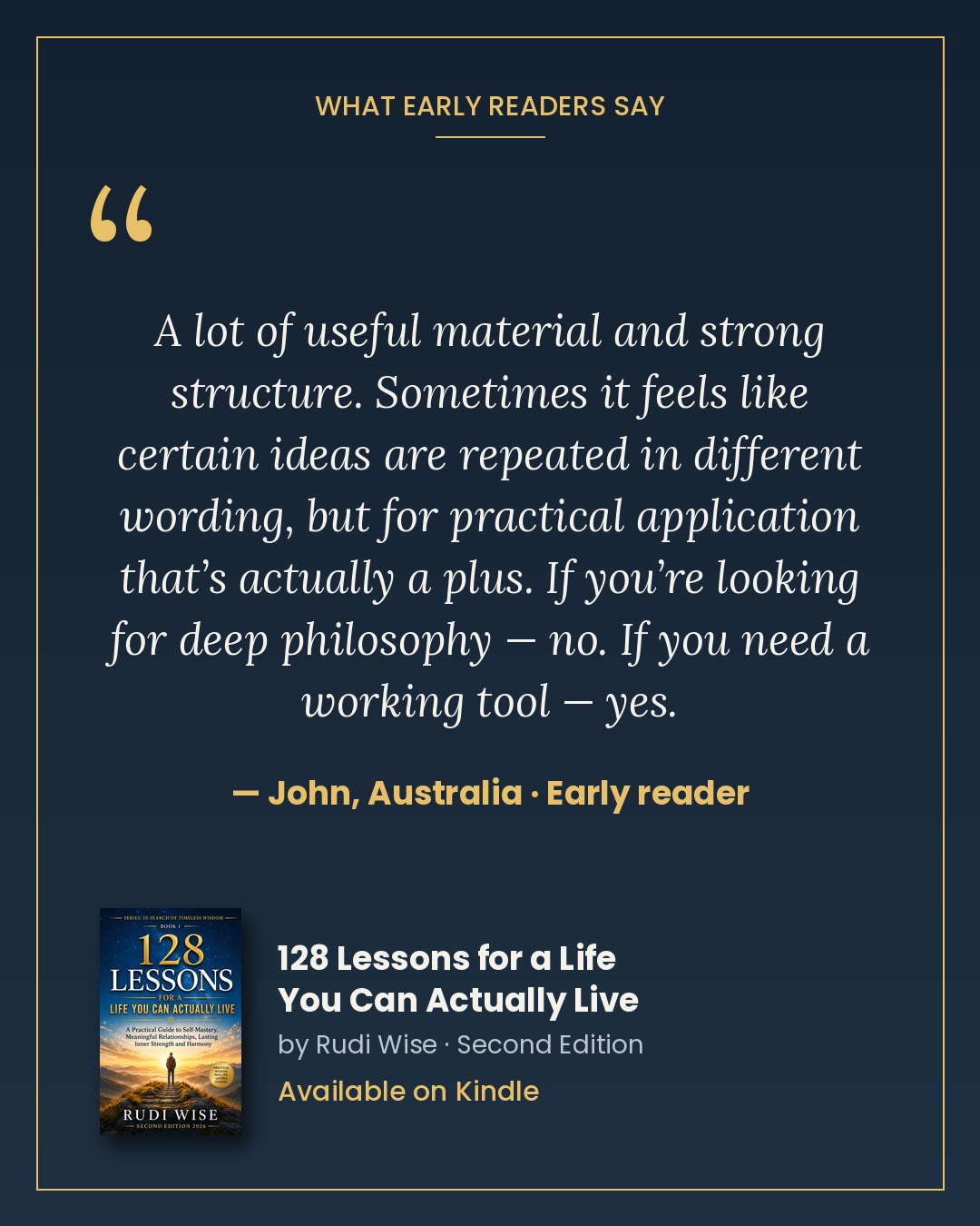 John (Australia) – Early reader. A lot of useful material and strong structure. Sometimes it feels like certain ideas are repeated in different wording, but for practical application that’s actually a plus. If you’re looking for deep philosophy — no. If you need a working tool — yes.